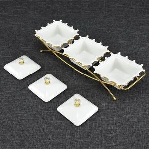 Ceramic and metal fruit trays two shapes circle and square are available.